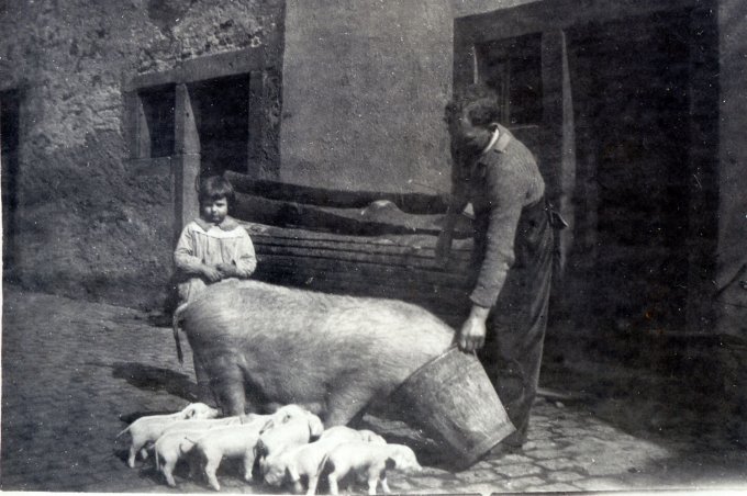 15 - Kuratlé Robert et sa fille Marie-Claire gardent les cochons