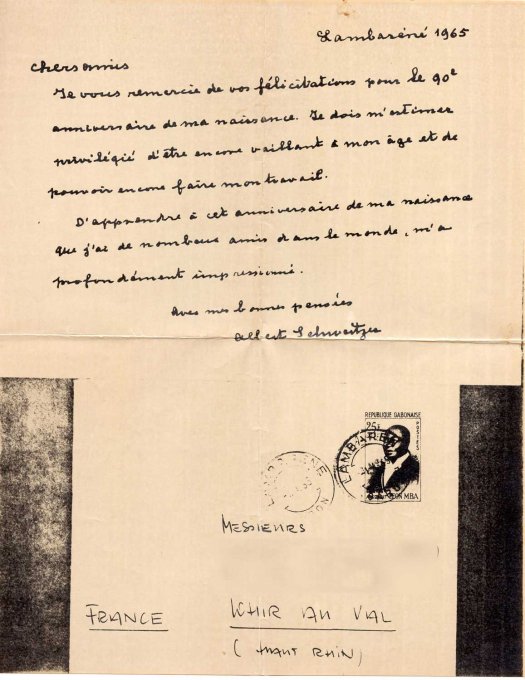 55 - Une lettre de Albert Schweitzer adressée à Heinrich Ernest